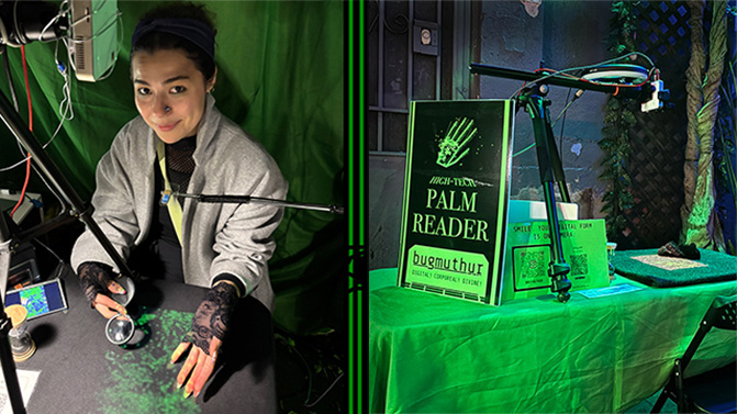 indigo coiyle digital medium doing a palm reading