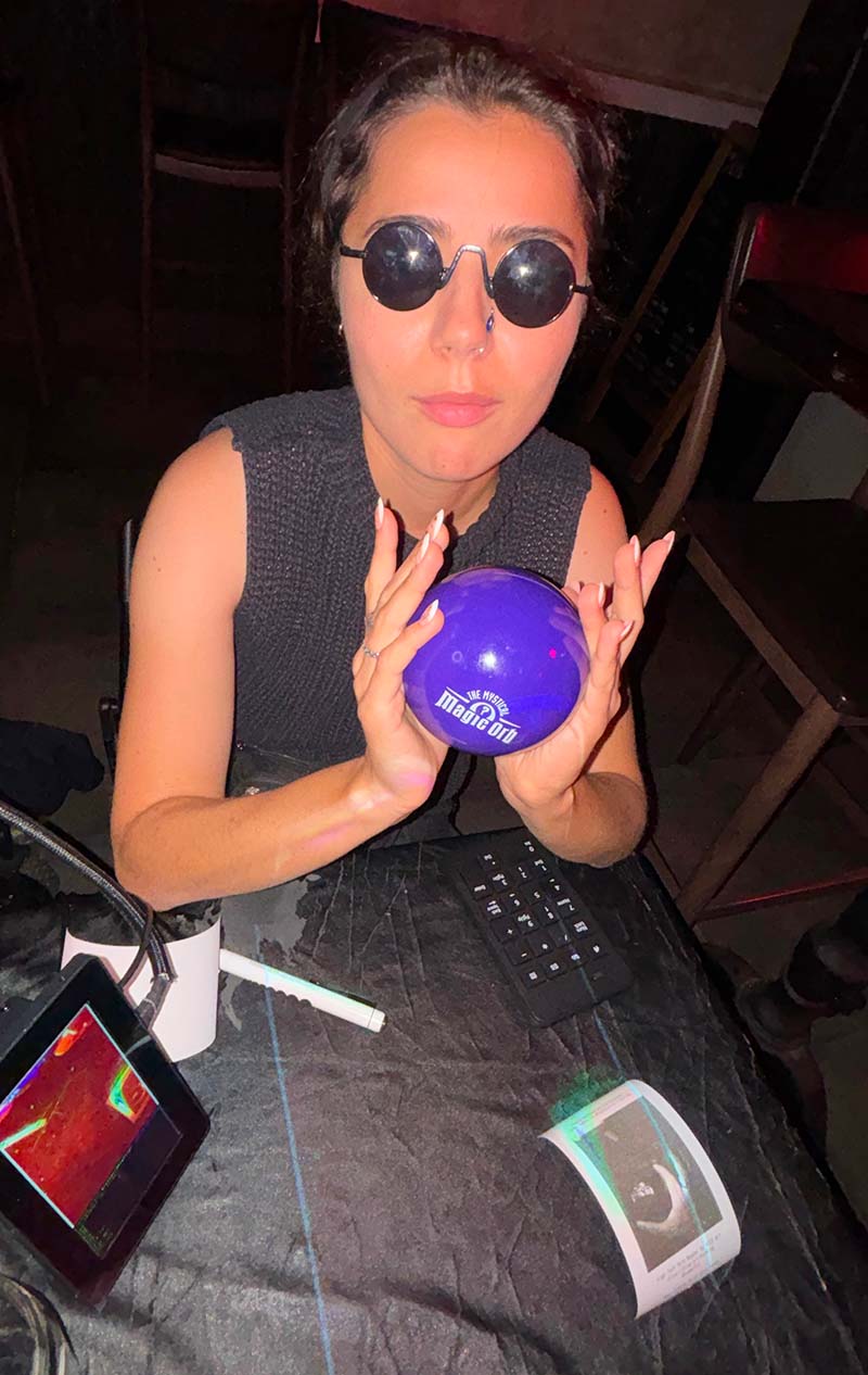 Indigo Coyle high tech fortune teller at the Grayson Bar